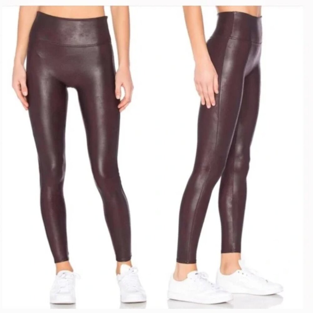 Women's Faux Leather Leggings - Burgundy